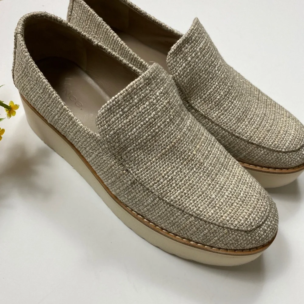 Vince Zeta Platform Tweed Linen Loafers